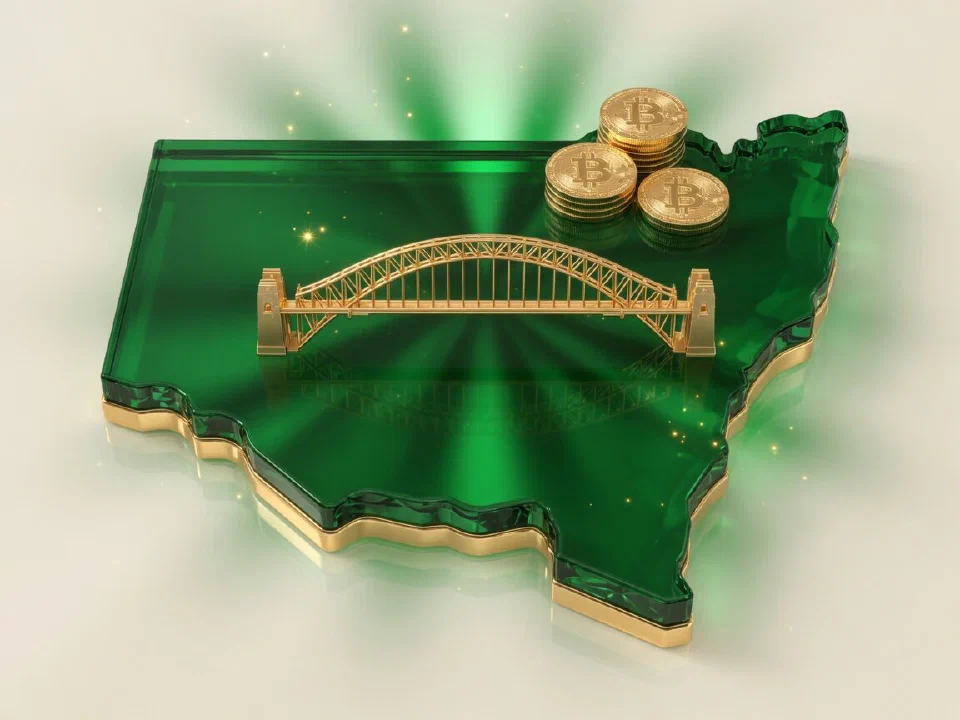 Emerald glass New South Wales with gold Bitcoin coins