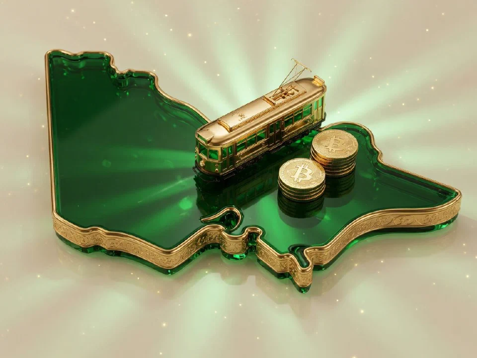 Emerald glass Victoria with gold Bitcoin coins