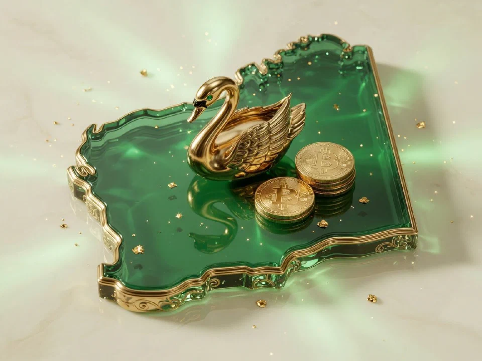 Emerald glass Western Australia with gold Bitcoin coins