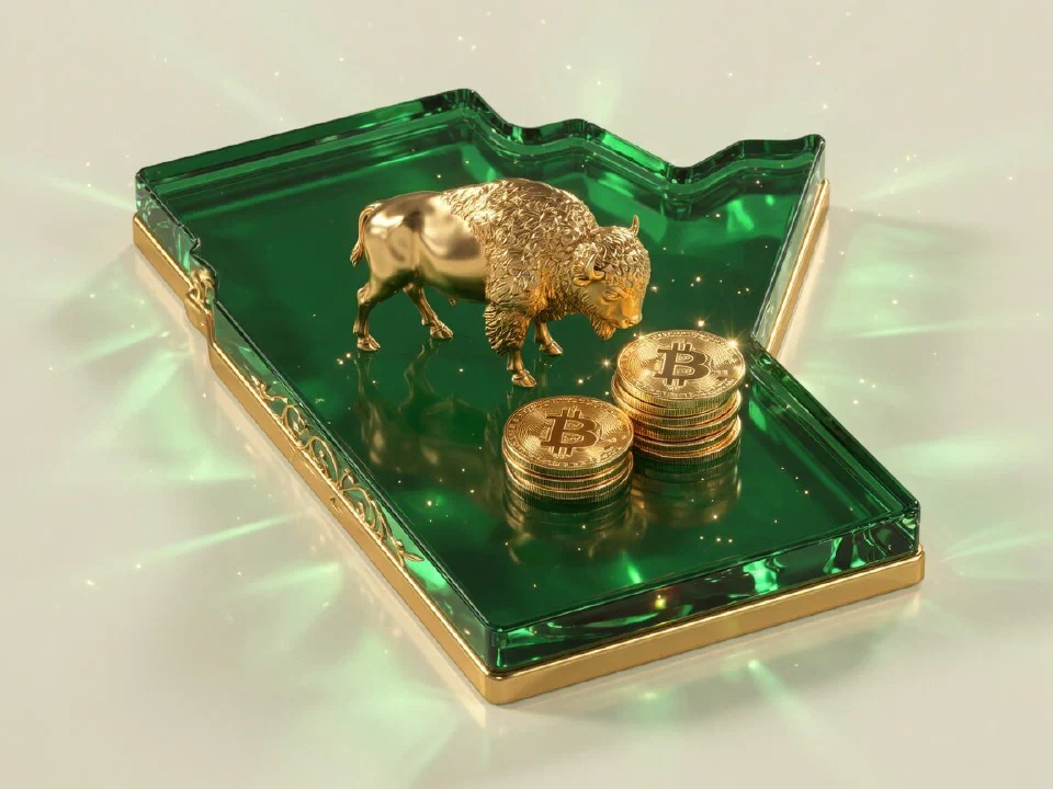 Emerald glass Manitoba with gold Bitcoin coins