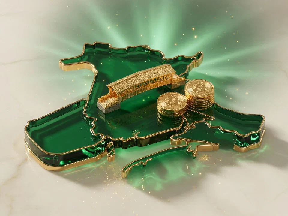 Emerald glass New Brunswick with gold Bitcoin coins