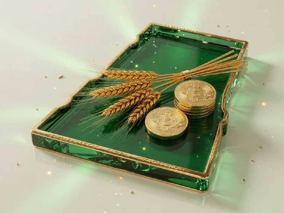 Emerald glass Saskatchewan with gold Bitcoin coins