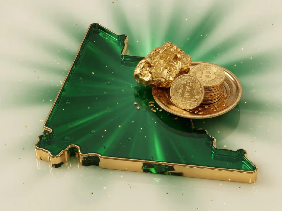 Emerald glass Yukon with gold Bitcoin coins