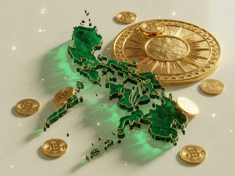 Emerald glass Philippines with gold Bitcoin coins