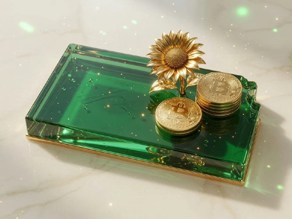 Emerald glass Kansas with gold Bitcoin coins