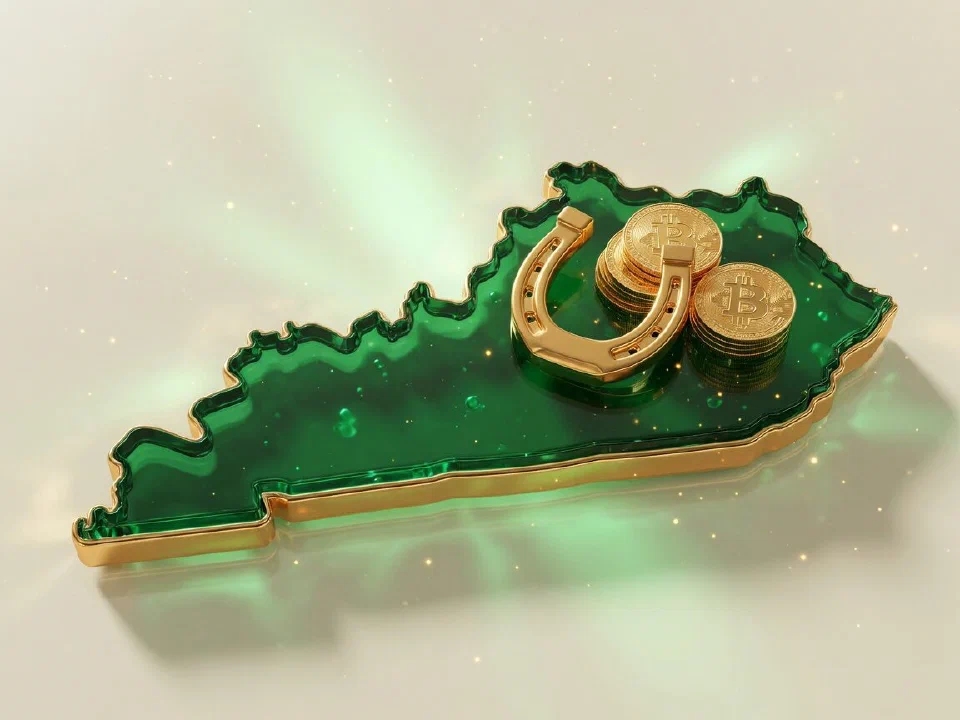 Emerald glass Kentucky with gold Bitcoin coins