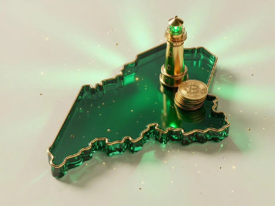 Emerald glass Maine with gold Bitcoin coins