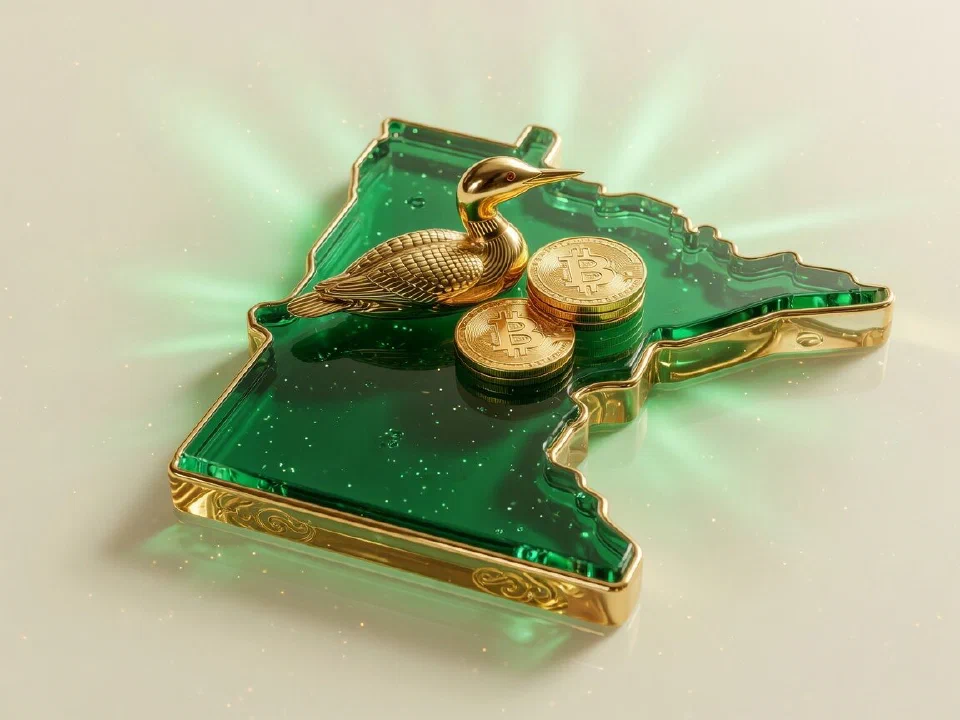 Emerald glass Minnesota with gold Bitcoin coins