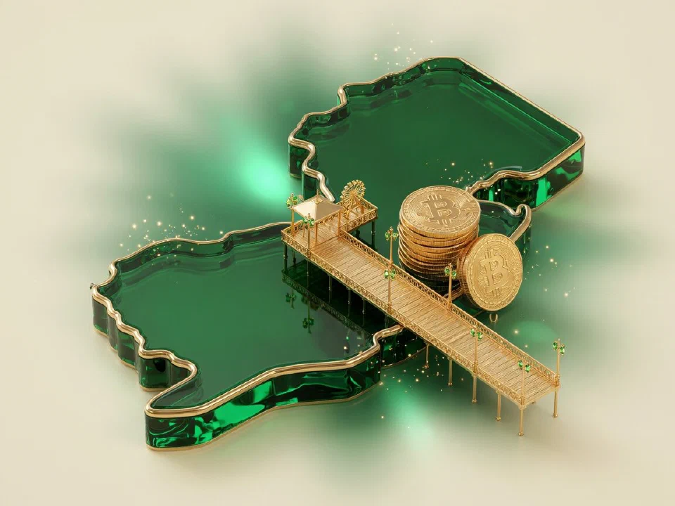 Emerald glass New Jersey with gold Bitcoin coins
