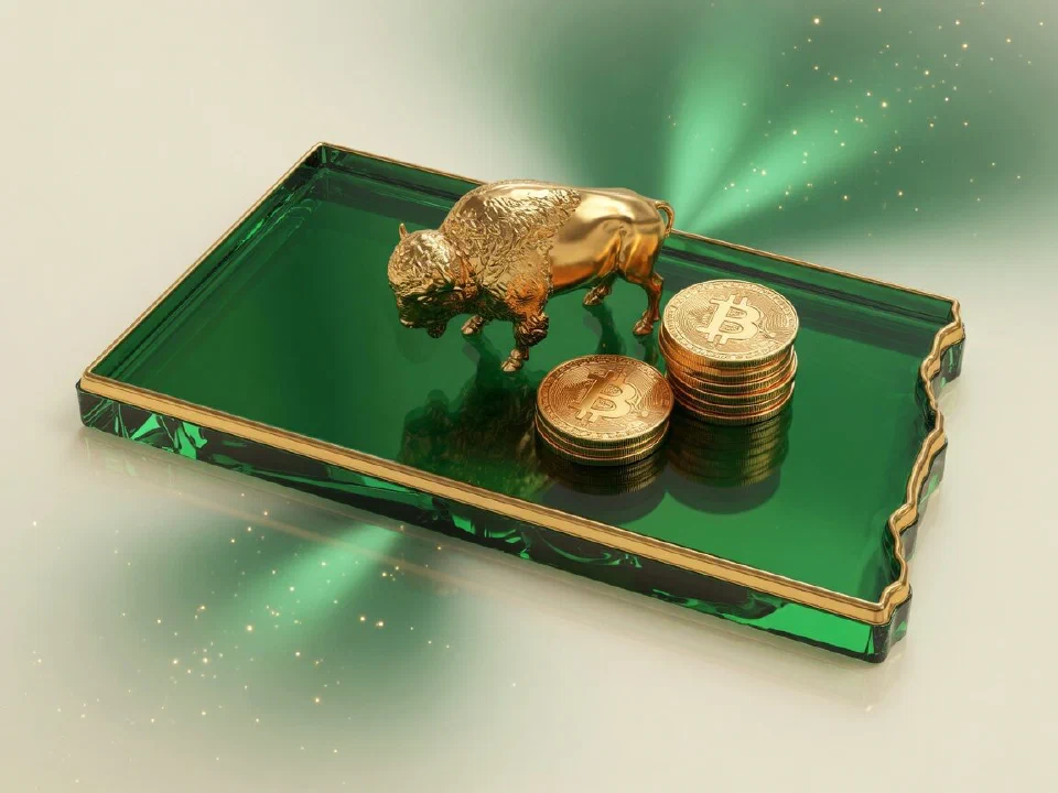 Emerald glass North Dakota with gold Bitcoin coins