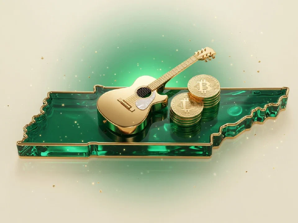 Emerald glass Tennessee with gold Bitcoin coins