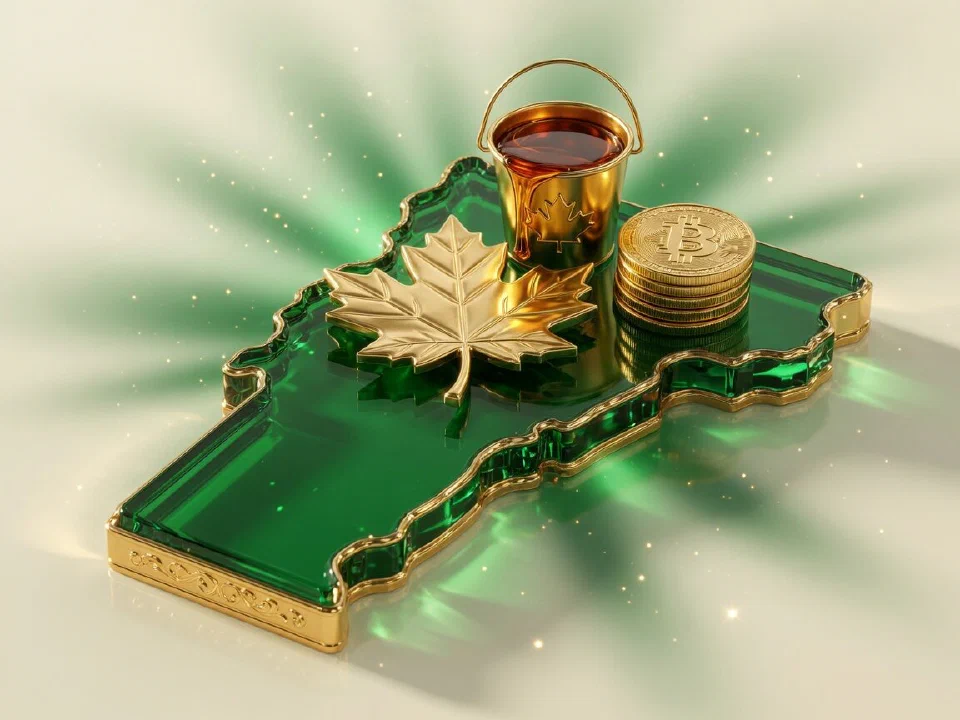 Emerald glass Vermont with gold Bitcoin coins