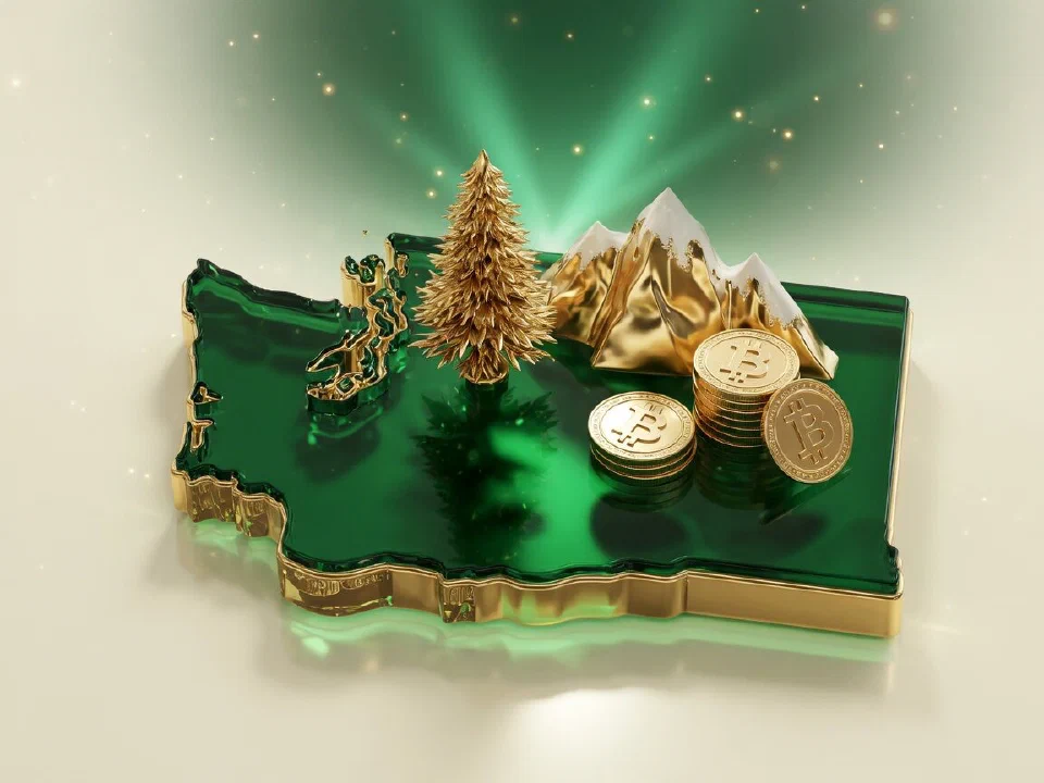 Emerald glass Washington with gold Bitcoin coins
