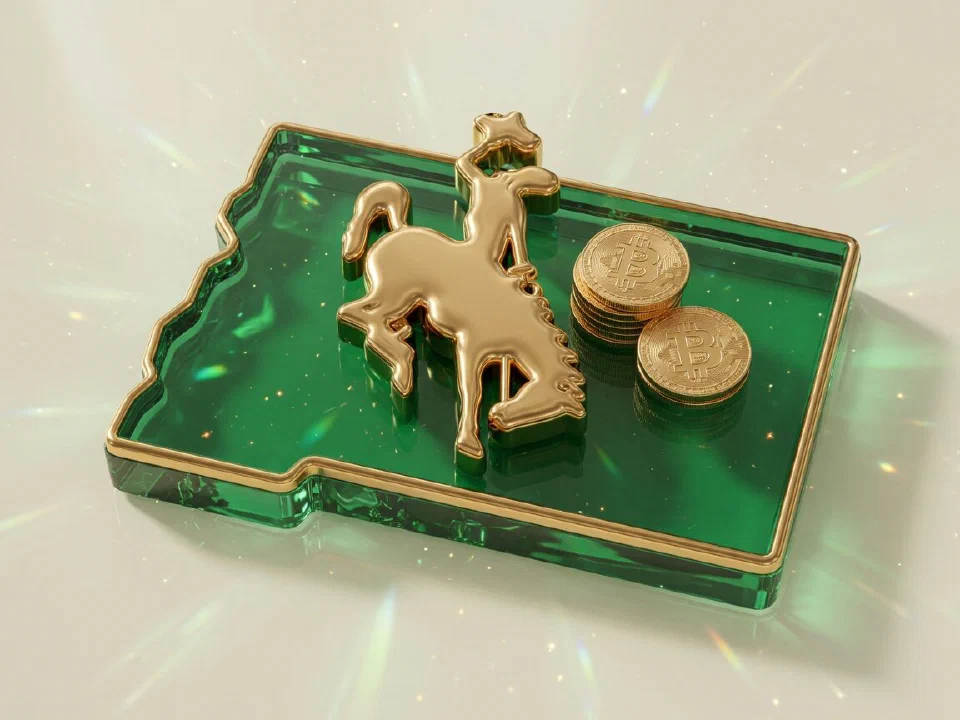 Emerald glass Wyoming with gold Bitcoin coins