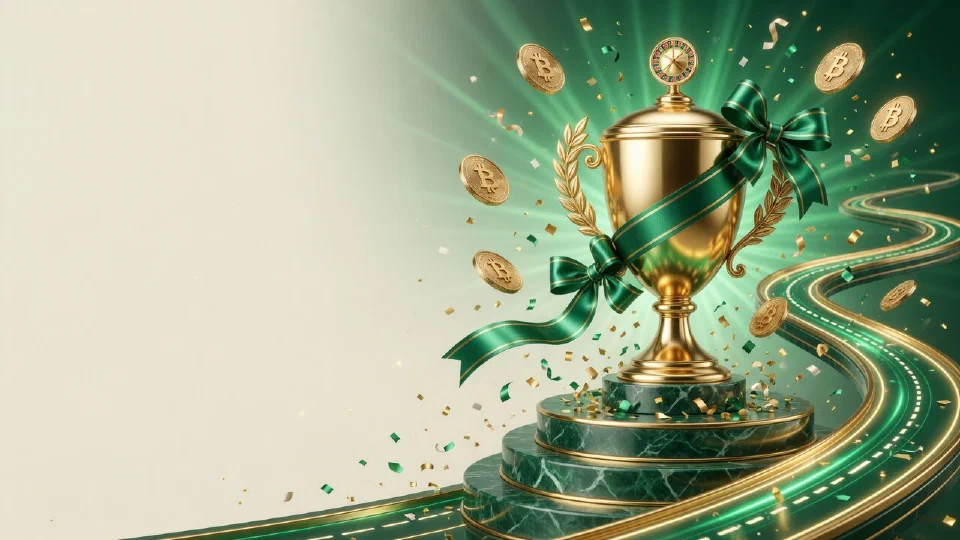 Gold trophy with emerald ribbons